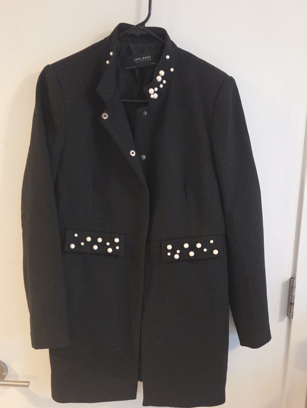 Zara Black Pearl-Trimmed Blazer Jacket